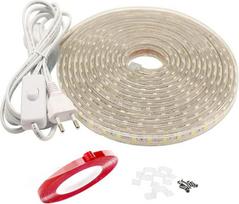 LED juosta su jungikliu, 5050 LED šviesos diodų juosta, 220 V, 10 m, IP65, šiltai balta