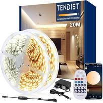 LED juosta balta, reguliuojamas apšvietimas, 3000 K - 6500 K nuo šiltos baltos iki šaltos baltos 24 V LED juosta su nuotolinio valdymo pulteliu, išmaniąja programėle ir valdiklio funkcija (šilta balta, 3000 K, šalta balta, 6500 K, 20 M)