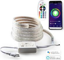 LED juostos 220 V RGB su "Alexa" ir "Google Home". WiFi (programėlė) ir nuotolinis valdymas, 16 spalvų, IP67 vandeniui atspari juosta (5 metrai)