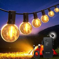 LED lauko pasakų žibintai Lauko akumuliatoriaus laikmatis 39 pėdų/12 m 16 + 1 G40 LED USB įkraunamas 5000 mAh akumuliatoriaus pasakų žibintai lauke, Kalėdos, langai, laiptai, sodai, pavėsinės, vestuvės