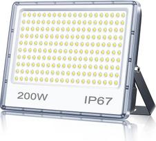 LED lauko prožektorius 200 W, 20000 LM itin ryškus lauko prožektorius, IP67 vandeniui atsparus lauko prožektorius, 6500 K vėsios baltos spalvos lauko prožektoriaus LED žibintas sodui, garažui, kiemui, gamyklai