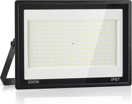 LED lauko prožektorius 300 W, IP67 vandeniui atsparus LED prožektorius, 300 šviesos diodų, 30000 lm, itin ryškus lauko prožektorius, LED Sheiwerfer, 7000 K šaltai baltos spalvos prožektorius, lauko prožektorius sodui, kiemui