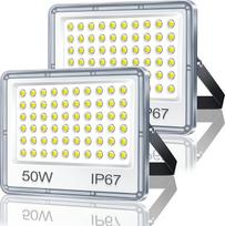 LED lauko prožektorius, 50 W, 2 vnt., 5000 lm, itin ryškus lauko prožektorius, IP67 vandeniui atsparus, 6500 K šaltos baltos spalvos lauko prožektorius, LED žibintas sodui, garažui, kiemui, gamyklai