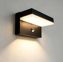 LED lauko sieninis šviestuvas su judesio jutikliu, IP65 vandeniui atsparus PIR sieninis šviestuvas, 12 W, 3000 K, modernus aliuminio lauko šviestuvas, sieninis šviestuvas svetainei, verandai, sodui, juodas