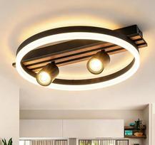 LED lubų šviestuvas miegamajam, 48 x 40 cm, plūduriuojantis žiedas su 2 x GU10 prožektoriais (be lempučių), medžio tekstūra, 16 W, 4000 K, neutrali balta spalva, B energinė klasė, idealiai tinka prieškambariui, įėjimo zonai