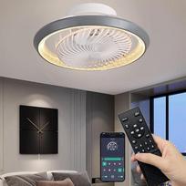 LED lubų šviestuvas su ventiliatoriumi, modernus 360° pasukamas lubų ventiliatorius su apšvietimu, programėlės nuotolinio valdymo pultelis, 72 W reguliuojamo ryškumo laikmačio lempa su ventiliatoriumi miegamajame, lengvas ventiliatorius, pilkas, 49 cm