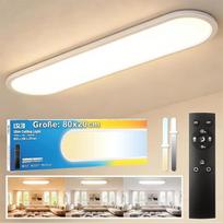 LED lubų šviestuvas su nuotolinio valdymo pulteliu, 36 W, reguliuojamas apšvietimas, 2700 K-6500 K, 4900 lm, IP44, atsparus vandeniui, atminties funkcija, naktinė šviesa svetainei, miegamajam, virtuvei, vonios kambariui, prieškambariui, 80 x 20 cm