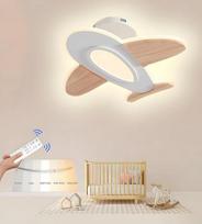 LED lubų šviestuvas, 3000-6000 K, reguliuojamas, su nuotolinio valdymo pulteliu, 40 W, 40 x 50 cm, "Aeroplane" vaikų kambario šviestuvas, pagamintas iš medžio ir akrilo, LED pakabinamas šviestuvas mergaičių / berniukų miegamajame, valgomajame, svetainėje