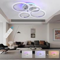 LED lubų šviestuvas, 50 W lubinis svetainės šviestuvas, 3000 K - 6000 K lubinis šviestuvas, reguliuojamas nuotolinio valdymo pulteliu, 4 žiedų LED lubų šviestuvas, 2 sluoksnių dizainas, modernūs lubų šviestuvai, 60 x 40 cm, chromas