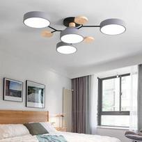 LED lubų šviestuvas, 81 cm, 3 spalvos, medinis lubų šviestuvas svetainei, modernus 4 šviesų pusiau įleidžiamas pakabinamas šviestuvas, 48 W pilkas lubų šviestuvas miegamajam, prieškambariui, biurui