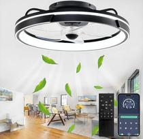 LED lubų ventiliatorius su apšvietimu ir nuotolinio valdymo pulteliu, tylus, 64 W apšvietimas su ventiliatoriumi, apverčiama 6 greičių lempa su ventiliatoriumi, 5 ventiliatoriaus mentės, laikmatis, (juodas)