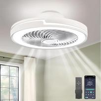 LED lubų ventiliatorius su apšvietimu, tylus, 6 vėjo lygiai, lempa su ventiliatoriumi, programa, modernaus dizaino lubų ventiliatorius su apšvietimu svetainei, miegamajam, (50 cm, baltas)