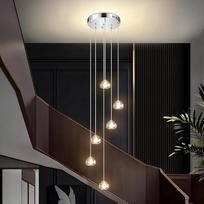 LED modernus pakabinamas šviestuvas Valgomojo stalo pakabinamas šviestuvas Vila liustra Reguliuojamas aukštis Stiklo pakabinamas šviestuvas Virtuvės prieškambario lempa Krištoliniai laiptai (apvalus, 6 lemputės, chromas)