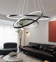 LED pakabinama šviesa Dimmable pakabinama šviesa Juoda pakabinama lempa su nuotolinio valdymo pulteliu 115 W Šiuolaikinė žiedinė lubų šviesa Reguliuojamas aukščio pakabinama šviesa Gyvenamasis kambarys Valgomasis kambarys Miegamasis 40 + 60 + 80 cm
