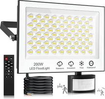 LED prožektorius su judesio jutikliu lauke - 200 W 20000 LM 6500 K su nuotolinio valdymo pulteliu, laiko funkcija, reguliuojamo ryškumo prožektorius, IP66 vandeniui atsparus garažo kiemo žibintas