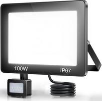 LED prožektorius su judesio jutikliu lauke 100 W, 10000 LM 7000 K lauko lempa su judesio jutikliu, IP67 vandeniui atsparus LED prožektorius sodui, garažui, stoginei, kiemui, rūsiui, sporto salei