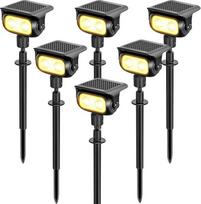 LED saulės sodo prožektorius, 6 vnt., 3000 K šiltai baltos spalvos saulės žibintai su saulėlydžio jutikliu, IP65 vandeniui atsparus lauko prožektorius sodo, vejos ir takų apšvietimui