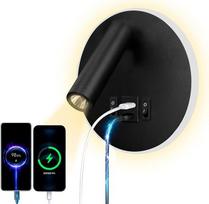 LED skaitymo lempa Sieninis šviestuvas USB Type-C du įkrovimo jungikliai Reguliuojamas 12 W LED prožektorius 3000 K Sieninis skaitymo šviestuvas Aliuminio lovos lempa Pasukamas (apvalus juodas)