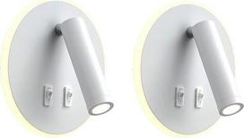 LED sieninis šviestuvas, naktinis skaitymo sieninis šviestuvas, 12 W LED sieninis skaitymo šviestuvas, reguliuojamas prožektorius (3 W + 9 W 3000 K šilta šviesa), juodas (apvalus baltas, 2 vnt.)