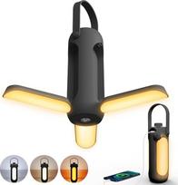 LED stovyklavimo lempa, 10000 mAh baterijos stovyklavimo lempos, įkraunamos baterija, veikiančios belaidžiu būdu, su 3 šviesos režimais, kaip avarinė įranga, skirta palapinei viduje, lauke, juodos spalvos