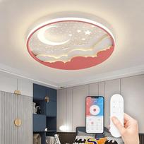 LED vaikiškas lubų šviestuvas "Star Moon" lubų šviestuvas, reguliuojamas akrilo lubų šviestuvas vaikams su nuotolinio valdymo pulteliu, modernus vaikų kambario lubų apšvietimas berniukų mergaičių miegamojo lubų šviestuvas, rožinis, 50 cm