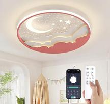 LED vaikiškas lubų šviestuvas, 40 cm reguliuojamas žvaigždžių mėnulio lubų šviestuvas vaikams su nuotolinio valdymo pulteliu ir programėle, su naktinės šviesos funkcija, laikmatis, berniukų ir mergaičių miegamasis, rožinis