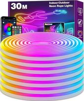 LETIANPAI 30 m neoninių LED juostų, lanksčios LED juostos, valdymas programėle / nuotolinio valdymo pulteliu, keli režimai, atsparios vandeniui, muzikos sinchronizacijos žaidimų juostų žibintai, skirti miegamojo patalpoms, IP65 lauko RGB neoniniai žibinta