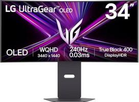LG Ultragear 34GX900A-B.AEU (34 colių) 21:9 lenktas 800R UWQHD OLED žaidimų monitorius, 240 Hz, "AMD FreeSync", "DisplayHDR True Black 400", 2X HDMI 2.1, USB-C (65 W), juodas