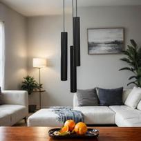 Licht-Erlebnisse Modernus valgomojo kambario pakabinamas šviestuvas - Juodas pakabinamas šviestuvas - GU10 pakabinamas šviestuvas su 3 lemputėmis - W: 20 cm - Akcentuotas - Valgomojo stalo šviestuvas - Modernus svetainės šviestuvas