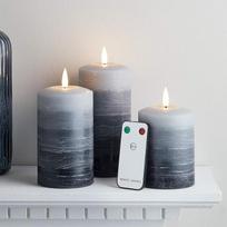 Lights4fun TruGlow LED žvakės Real Wax Grey Ombre su nuotolinio valdymo pulteliu ir laikmačiu Baterijomis valdomos dekoracijos Kalėdos Velykos 3 vnt.
