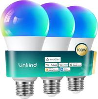 Linkind E27 Matter smart glühbirne 1600lm smart homekit lempa (104 vnt.) 14W ersetzt 100W WLAN LED Lampe RGBTW 2,4-GHz kompatibel Apple HomeKit/Alexa/Siri/Google/SmartThings, A67,3 Stück