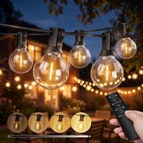litogo 2 lauko pasakų žibintai su nuotolinio valdymo pulteliu, 15 m ilgio LED lauko pasakų žibintai, maitinimas su reguliuojamu apšvietimu ir laikmačiu, oro sąlygoms atsparūs pasakų žibintai, G40 lemputės balkonui, sodui, šaliai, pavėsinei, šilti
