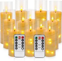 LIVEN mirksinčios nedegios žvakės su nuotolinio valdymo pulteliu, LED stulpinės žvakės su tikroviška dagtimi, dramblio kaulo spalvos, 12 vnt., 5,5 cm x 14/16/18 cm