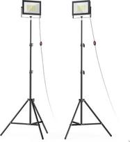 LIVOWALNY 2 LED statybiniai prožektoriai su trikoju - 100 W, 11000 liumenų, atsparūs vandeniui, IP65, reguliuojama galvutė - nešiojama darbo šviesa lauke, stovyklavietėje ir dirbtuvėse (2 vnt.)