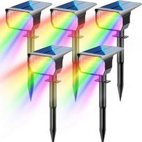 LOTMOS spalvoti RGB saulės žibintai lauko sodui [5 vnt., 20 LED / 6 spalvos / 1 ciklo režimas], IP67 vandeniui atsparus sodo apšvietimas, saulės lauko apšvietimas, LED saulės prožektorius lauke, šviesos jutiklis, saulės energija
