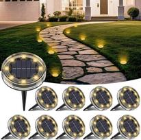 LOTMOS Pack of 10 Solar Floor Lights Outdoor, 8 LED saulės šviesos diodų lauko žibintai, IP68 atsparūs vandeniui, atsparūs atmosferos poveikiui, saulės šviesos sodui, vejai, pėsčiųjų takui, terasai, privažiavimo keliui, šiltai baltos spalvos