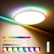 LQWELL LED lubų šviestuvas, reguliuojamas su nuotolinio valdymo pulteliu, 24 W, 2500 lm, 3000-6500 K, RGB LED lubų šviestuvas, apvalus plokščias lubų apšvietimas, IP44, skirtas svetainei, miegamajam, valgomajam, balkonui, koridoriui, 300 x 40 mm