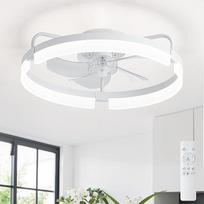 Lubų ventiliatorius, 50 cm, įmontuotas nuolatinės srovės variklis, tylus šviestuvas su ventiliatoriumi, 6 greičiai, grįžtamas 3 spalvų LED, reguliuojamas lubų šviestuvas, ventiliatorius miegamajam, valgomajam, svetainei (baltas)