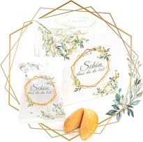 Lucky Treats - Schön, dass du da bist Glückskekse White Eucalyptus - 12 vnt. dėžutėje - su meilės žinutėmis vokiečių ir anglų kalbomis - vestuvių ir krikštynų dovanos - pagaminta Vokietijoje