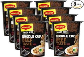 MAGGI Magic Asia Noodle Cup Beef, skanus paruoštas maistas sultinyje su jautienos skoniu ir daržovėmis praktiniame puodelyje, 8 vnt. (8 x 63 g)