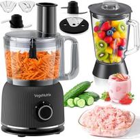 Maisto smulkintuvas ir maišytuvas 1500 W, 2,5 l mėsos, daržovių ir tešlos smulkintuvas, 2 l stovintis maišytuvas su stikline talpa, 2 greičio lygiais ir pulso funkcija, skirtas kokteiliams, sultims ir kt.