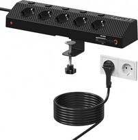 Maitinimo kištukinis lizdas, stalinis lizdas su 2 USB (PD 65 W), PASSUS 5 krypčių kelių lizdų maitinimo kištukinis lizdas su apsauga nuo viršįtampių, 10-in-1 kampinis lizdas su plokščia jungtimi, skirtas biurui / virtuvei, juodas