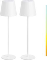 MALUX LED stalinė lempa belaidė, 2 vnt., reguliuojamo apšvietimo, 2700 K - 4000 K, metalinė, IP44, atspari vandeniui, įkraunama per USB-C, 8-15 val. veikimo baterija, skirta sodo valgomojo stalui, miegamajam, balkonui, viešbučiui (balta)