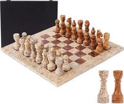 Marmuro diapazonas Marmuro šachmatų rinkinys 15 colių koralų ir raudonos spalvos rankų darbo 1 šachmatų lenta ir 32 figūros 2 žaidėjams Klasikinis šachmatų rinkinys suaugusiesiems Stalo žaidimas lauko ir namų dekoravimui