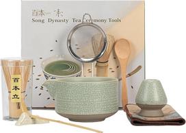 Matcha rinkinys, 7 dalių Macha arbatos rinkinys su Matcha šepetėliu, Matcha dubenėliu, Matcha šluotele, Matcha sieteliu, Matcha Chasen, skirtas Matcha arbatos ceremonijai ir Matcha mėgėjams