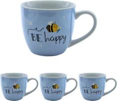 Maxi-XXL kavos puodelis Porcelianinis XXL kavos puodelis su bičių motyvu Be Happy Dydis H x skersmuo 9,2 x 10,5 cm Talpa 400 ml Galima plauti indaplovėje (4 vnt.)