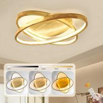 Medinis LED lubų šviestuvas, 2 žiedų apvalus skersmuo 52 cm / 50 W, su nuotolinio valdymo pulteliu, modernus dekoratyvinis svetainės šviestuvas, miegamojo plonas ovalus šviestuvas, medinis gaubtas