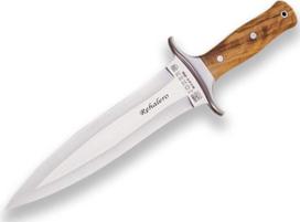 Medžioklinis peilis Joker Rehalero CO10 su alyvuogių medžio rankena, geležtė 23,5 cm, rudas odinis dėklas, 500 gramų, žvejybos reikmenys, medžioklė, stovyklavimas ir žygiai