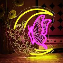 Mėnulio neoninis ženklas Drugeliai LED neoninis ženklas Sienos drugelis neoninis ženklas USB Mėnulio LED ženklas miegamajame Gyvenamasis kambarys Baras Žaidimų zona Klubas Šalis Estetinė namų apdaila