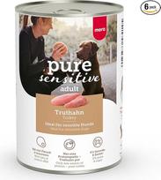 MERA Pure Sensitive Turkey (6 x 400 g), drėgnas ėdalas šunims su dideliu mėsos kiekiu ir be grūdų, drėgnas ėdalas jautriems šunims, sudarytas iš 100 % gyvūninės kilmės baltymų, vienas baltymas